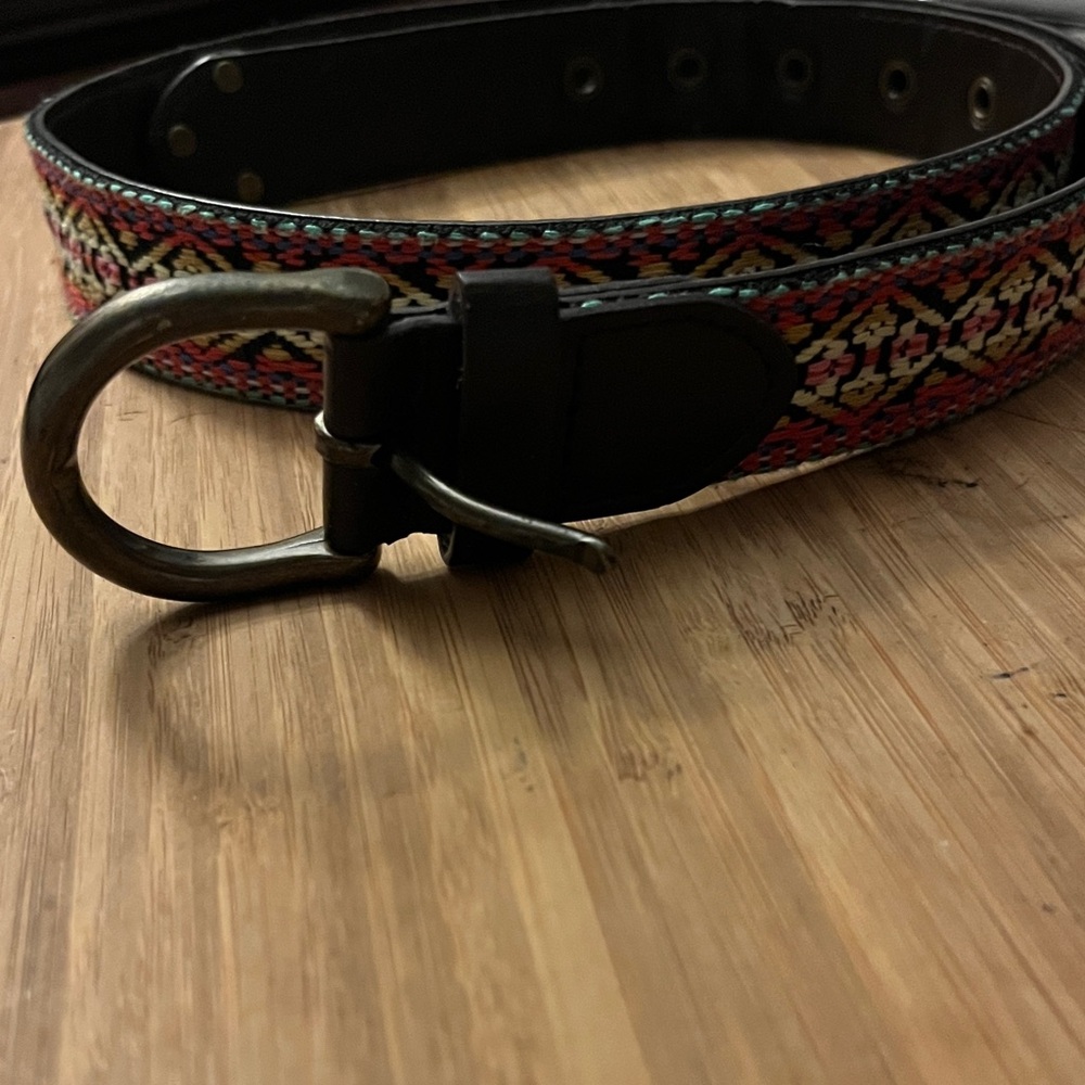Colorful Woven Belt with Black Leather Accents size M